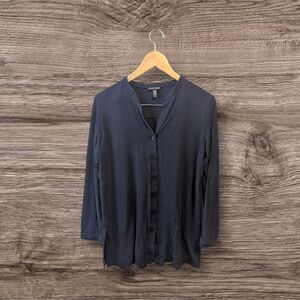 Eileen Fisher Tencel Blend Mandarin Collar Button Up Top Size M Blue Soft